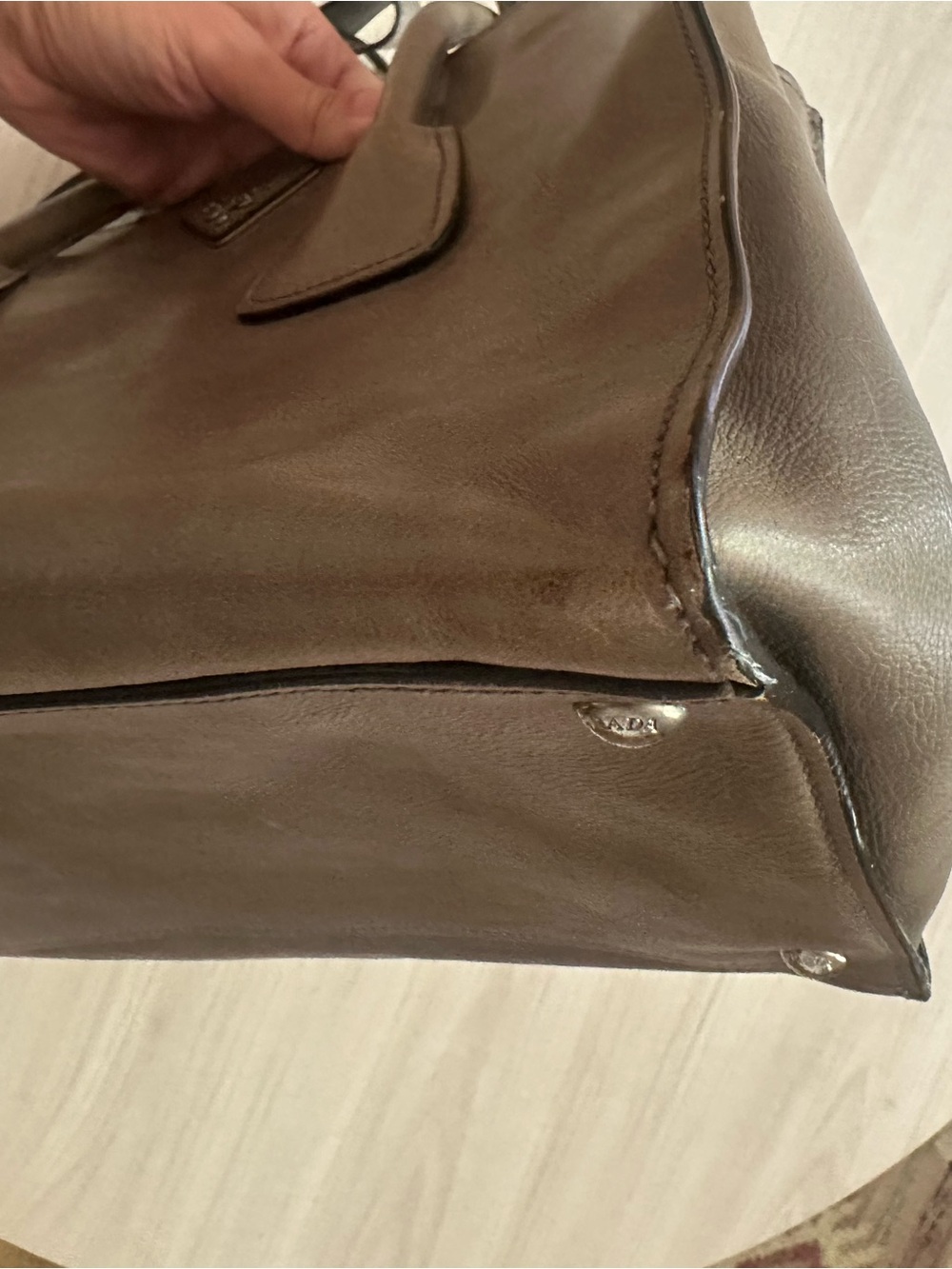 Prada GLACE’CALF Leather Tote with Double Handles - Gray - Picture 9 of 13